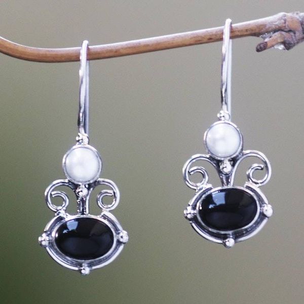 Alternate image for Onyx and pearl drop earrings Sunrise Spirit