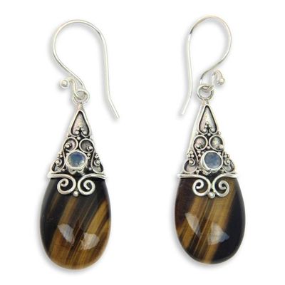 Alternate image for Fair Trade Tigers Eye and Rainbow Moonstone Earrings Sunset Aurora