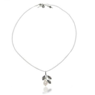 Alternate image for Leaf-Themed Cultured Pearl Sterling Silver Pendant Necklace Iridescent Pear