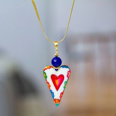 Alternate image for Heart-Shaped Marble Pendant Necklace Rainbow Hummingbird