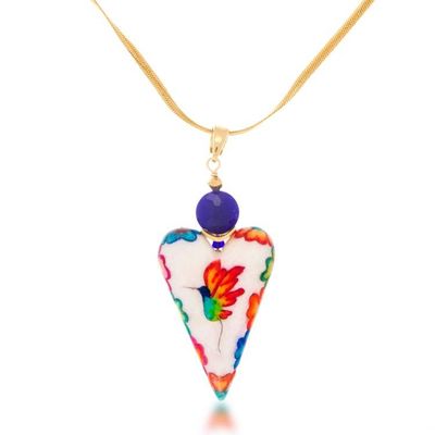 Alternate image for Heart-Shaped Marble Pendant Necklace Rainbow Hummingbird