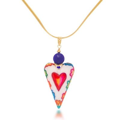 Alternate image for Heart-Shaped Marble Pendant Necklace Rainbow Hummingbird
