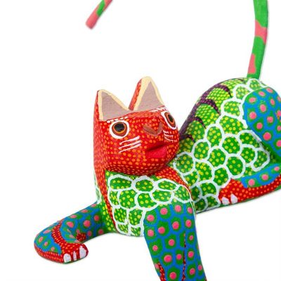 Alternate image for Handmade Alebrije for Shelf or Table Lounging Cat in Green
