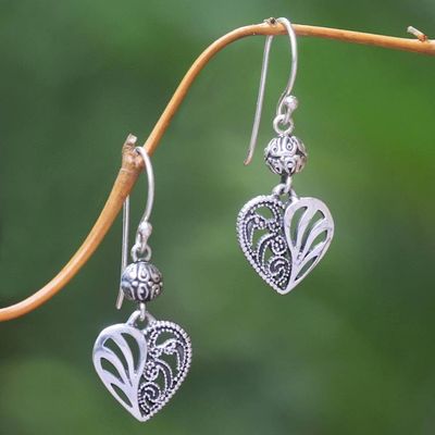 Primary image for Sterling Silver Dangle Earrings Heart Shape from Indonesia The Other Side