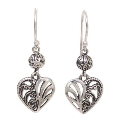 Alternate image for Sterling Silver Dangle Earrings Heart Shape from Indonesia The Other Side
