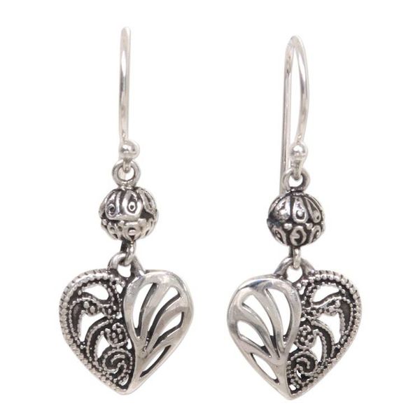 Alternate image for Sterling Silver Dangle Earrings Heart Shape from Indonesia The Other Side