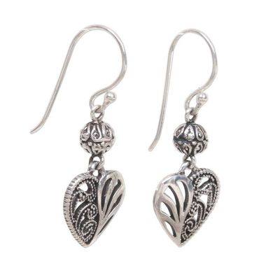 Alternate image for Sterling Silver Dangle Earrings Heart Shape from Indonesia The Other Side
