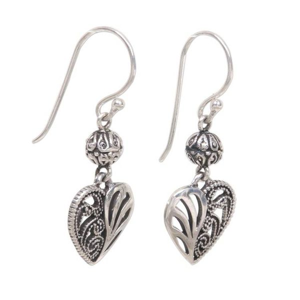 Alternate image for Sterling Silver Dangle Earrings Heart Shape from Indonesia The Other Side