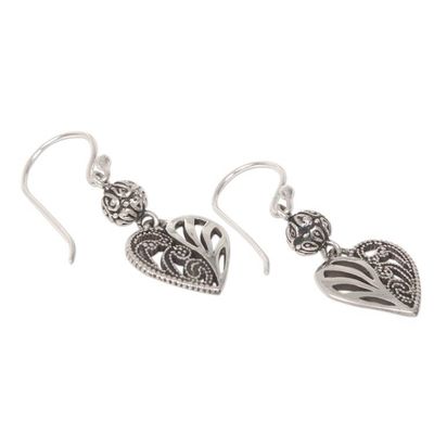 Alternate image for Sterling Silver Dangle Earrings Heart Shape from Indonesia The Other Side
