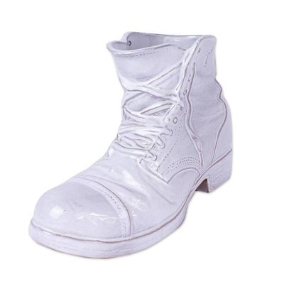 Alternate image for Realistic White Boot Ceramic Figurine from Mexico Sturdy White Boot
