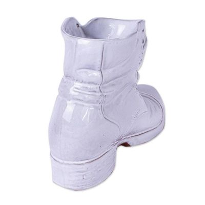 Alternate image for Realistic White Boot Ceramic Figurine from Mexico Sturdy White Boot