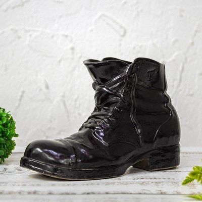Alternate image for Realistic Black Boot Ceramic Figurine from Mexico Sturdy Black Boot