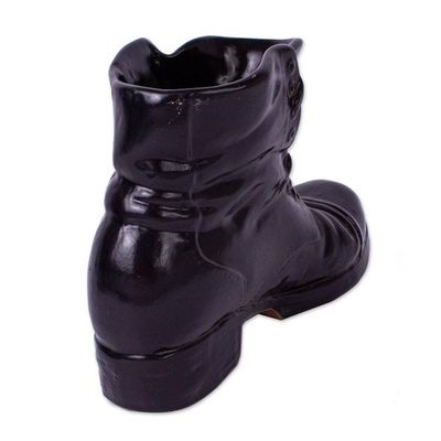Alternate image for Realistic Black Boot Ceramic Figurine from Mexico Sturdy Black Boot
