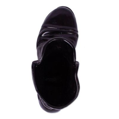 Alternate image for Realistic Black Boot Ceramic Figurine from Mexico Sturdy Black Boot