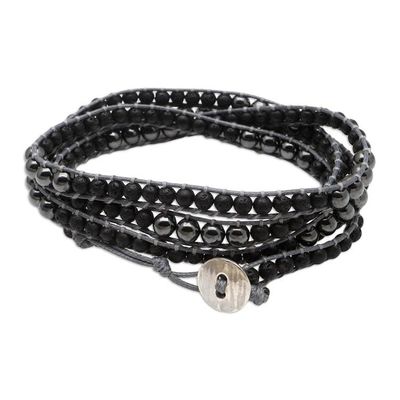 Alternate image for Hematite and Lava Stone Wrap Bracelet from Bali Deep Within