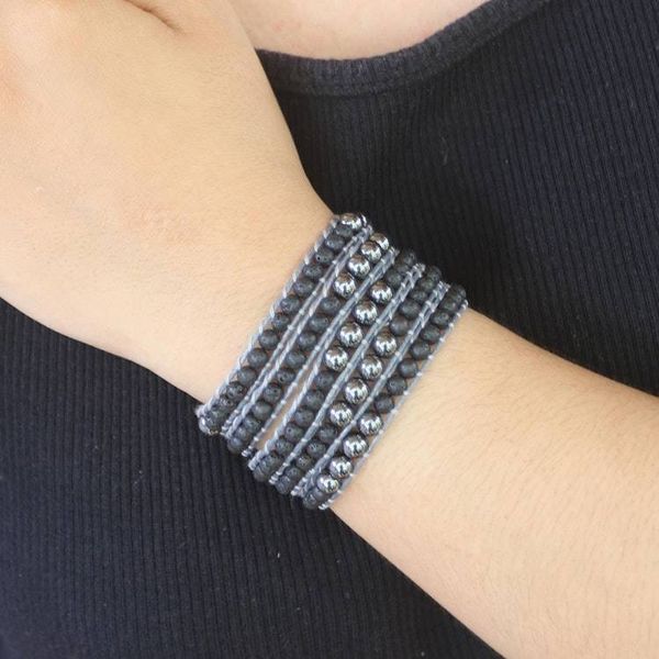 Alternate image for Hematite and Lava Stone Wrap Bracelet from Bali Deep Within
