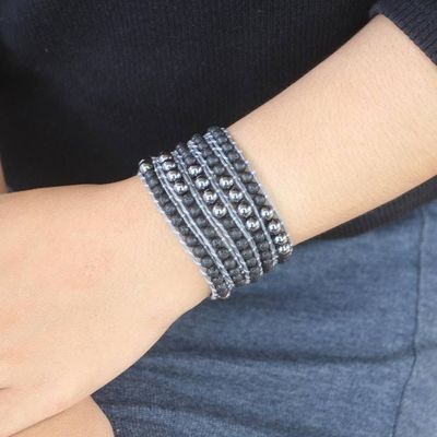 Alternate image for Hematite and Lava Stone Wrap Bracelet from Bali Deep Within