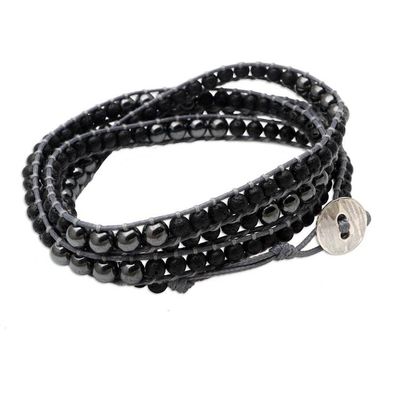 Alternate image for Hematite and Lava Stone Wrap Bracelet from Bali Deep Within