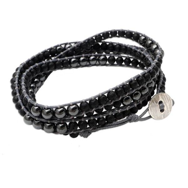 Alternate image for Hematite and Lava Stone Wrap Bracelet from Bali Deep Within