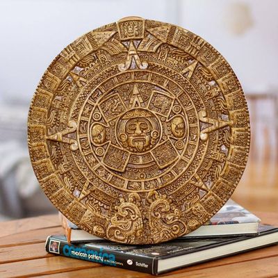 Alternate image for Hand Crafted Archaeological Ceramic Calendar Honey Aztec Sun Stone