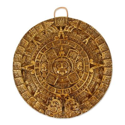 Alternate image for Hand Crafted Archaeological Ceramic Calendar Honey Aztec Sun Stone