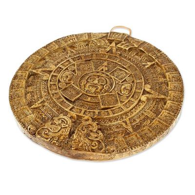 Alternate image for Hand Crafted Archaeological Ceramic Calendar Honey Aztec Sun Stone