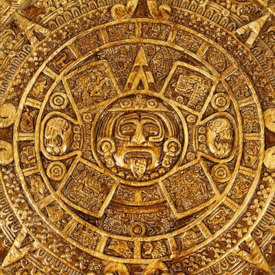 Alternate image for Hand Crafted Archaeological Ceramic Calendar Honey Aztec Sun Stone