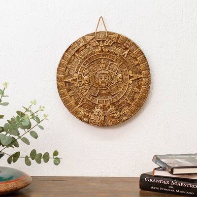 Alternate image for Hand Crafted Archaeological Ceramic Calendar Honey Aztec Sun Stone