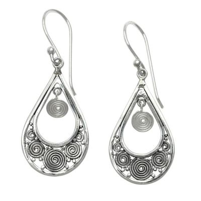 Alternate image for Hand Crafted Sterling Silver Dangle Earrings from Bali Whirlpool
