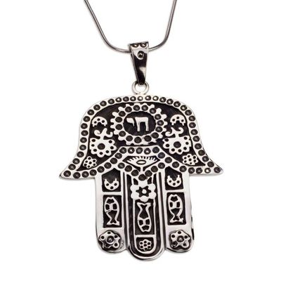 Alternate image for Artisan Crafted Taxco Sterling Silver Hamsa Symbol Necklace Hamsa Amulet