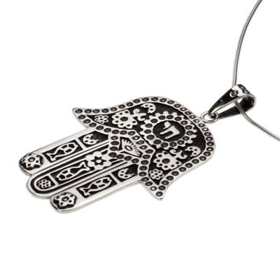 Alternate image for Artisan Crafted Taxco Sterling Silver Hamsa Symbol Necklace Hamsa Amulet