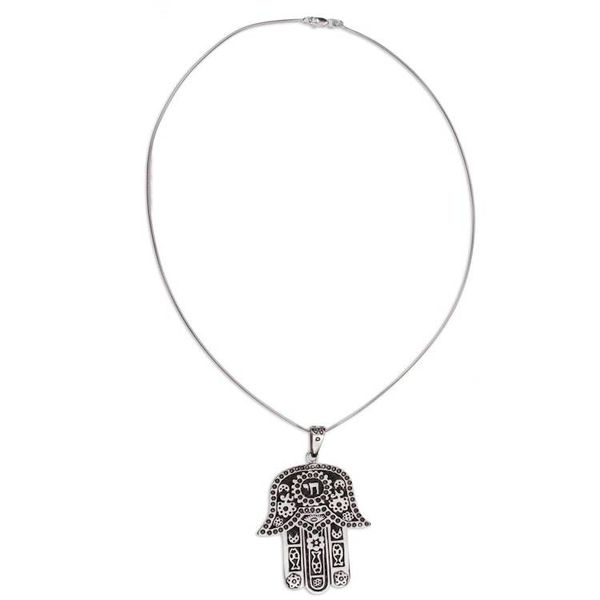 Alternate image for Artisan Crafted Taxco Sterling Silver Hamsa Symbol Necklace Hamsa Amulet