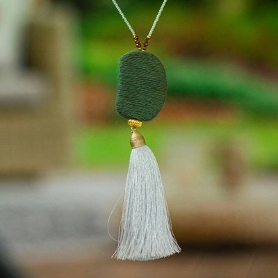 Primary image for Gold-Accented Pearl Green Pendant and Grey Tassel Y Necklace Chic Vibrancy
