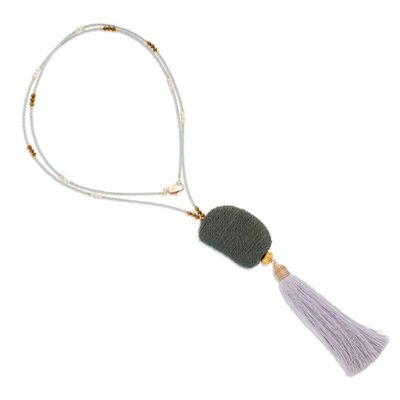 Alternate image for Gold-Accented Pearl Green Pendant and Grey Tassel Y Necklace Chic Vibrancy