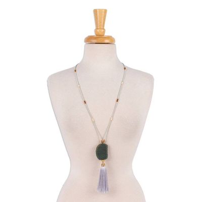 Alternate image for Gold-Accented Pearl Green Pendant and Grey Tassel Y Necklace Chic Vibrancy