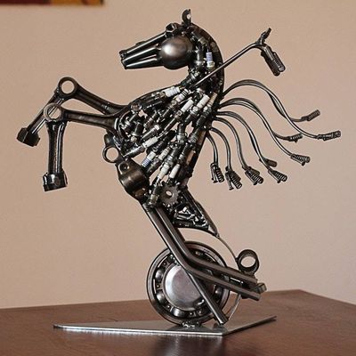 Alternate image for Upcycled Metal Motorcycle Horse Sculpture from Mexico Iron Horse