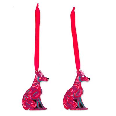 Alternate image for Pair of Pink-Toned Hand-Painted Dog-Shaped Wood Ornaments Pink Loyalty