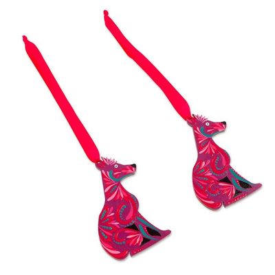 Alternate image for Pair of Pink-Toned Hand-Painted Dog-Shaped Wood Ornaments Pink Loyalty
