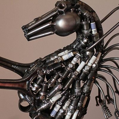 Alternate image for Upcycled Metal Motorcycle Horse Sculpture from Mexico Iron Horse