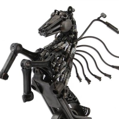 Alternate image for Upcycled Metal Motorcycle Horse Sculpture from Mexico Iron Horse