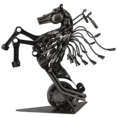 Alternate image for Upcycled Metal Motorcycle Horse Sculpture from Mexico Iron Horse