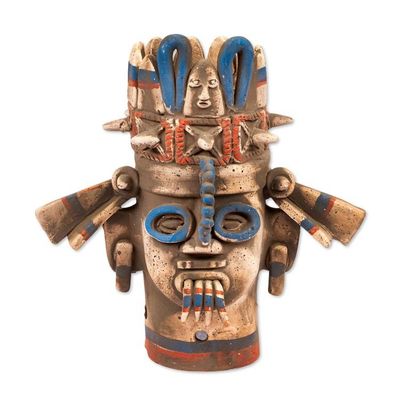 Alternate image for Signed Handcrafted Ceramic Aztec Archaeology Sculpture Aztec Rain God Tlaloc