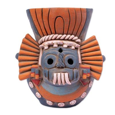 Alternate image for Signed Ceramic Aztec Tlaloc Replica Vessel Blue Aztec Rain God