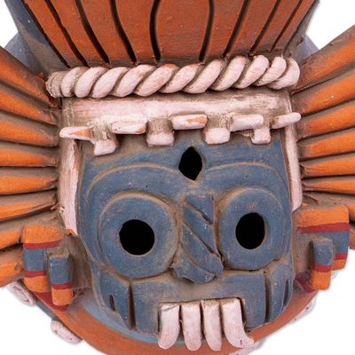 Alternate image for Signed Ceramic Aztec Tlaloc Replica Vessel Blue Aztec Rain God