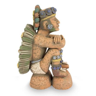 Alternate image for Collectible Aztec Ceramic Sculpture Museum Replica Pensive Tonatiuh