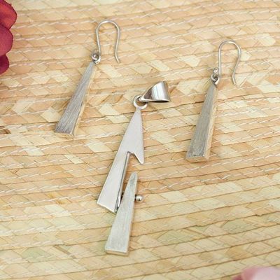 Primary image for Matte Minimalist Sterling Silver Triangle Jewelry Set Triangle Towers