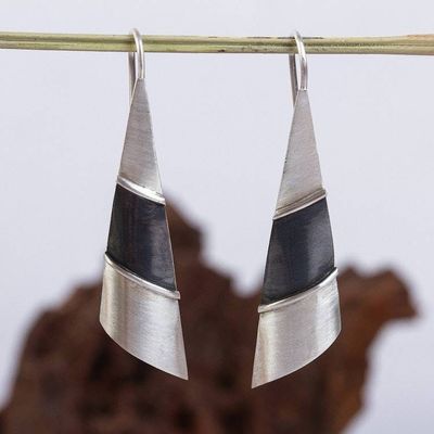 Alternate image for Matte Fine Silver Signed Modern Drop Earrings Modern Pyramid