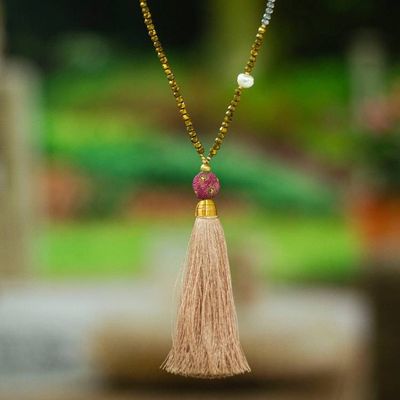Primary image for Gold-Accented Y Necklace with Pearls Crystals and Tassel Chic Tassel