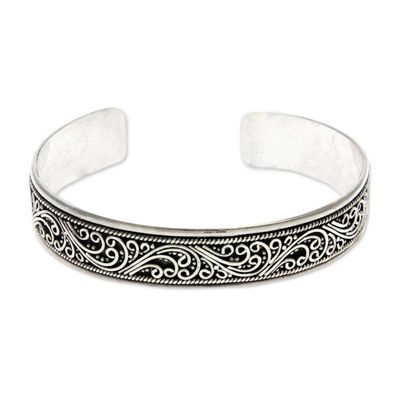 Alternate image for Artisan Crafted Sterling Silver Cuff Bracelet Fern Ribbon