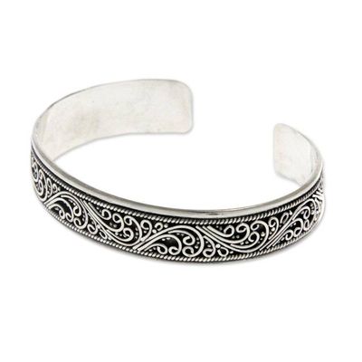 Alternate image for Artisan Crafted Sterling Silver Cuff Bracelet Fern Ribbon